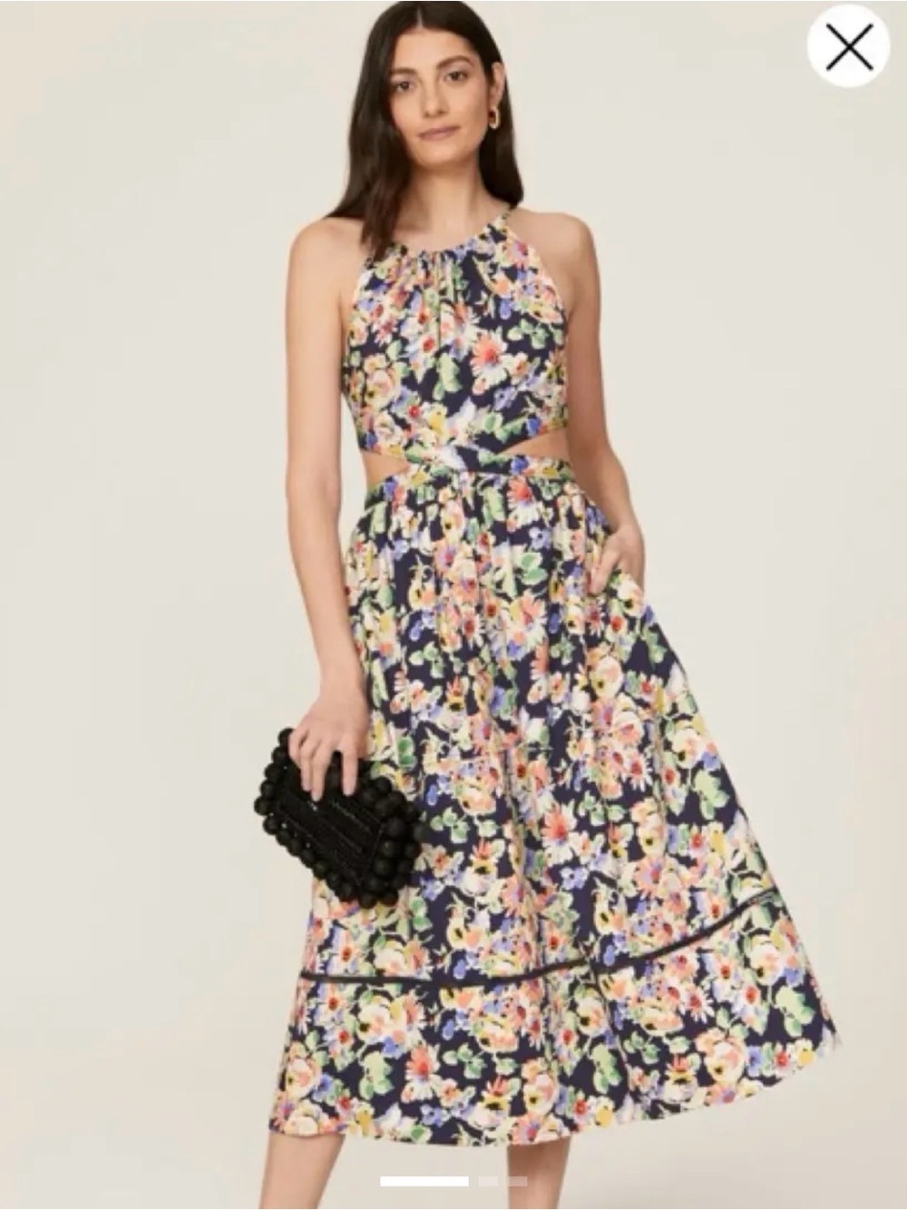 Something Navy Navy Floral Halter Midi Dress with Cutouts
